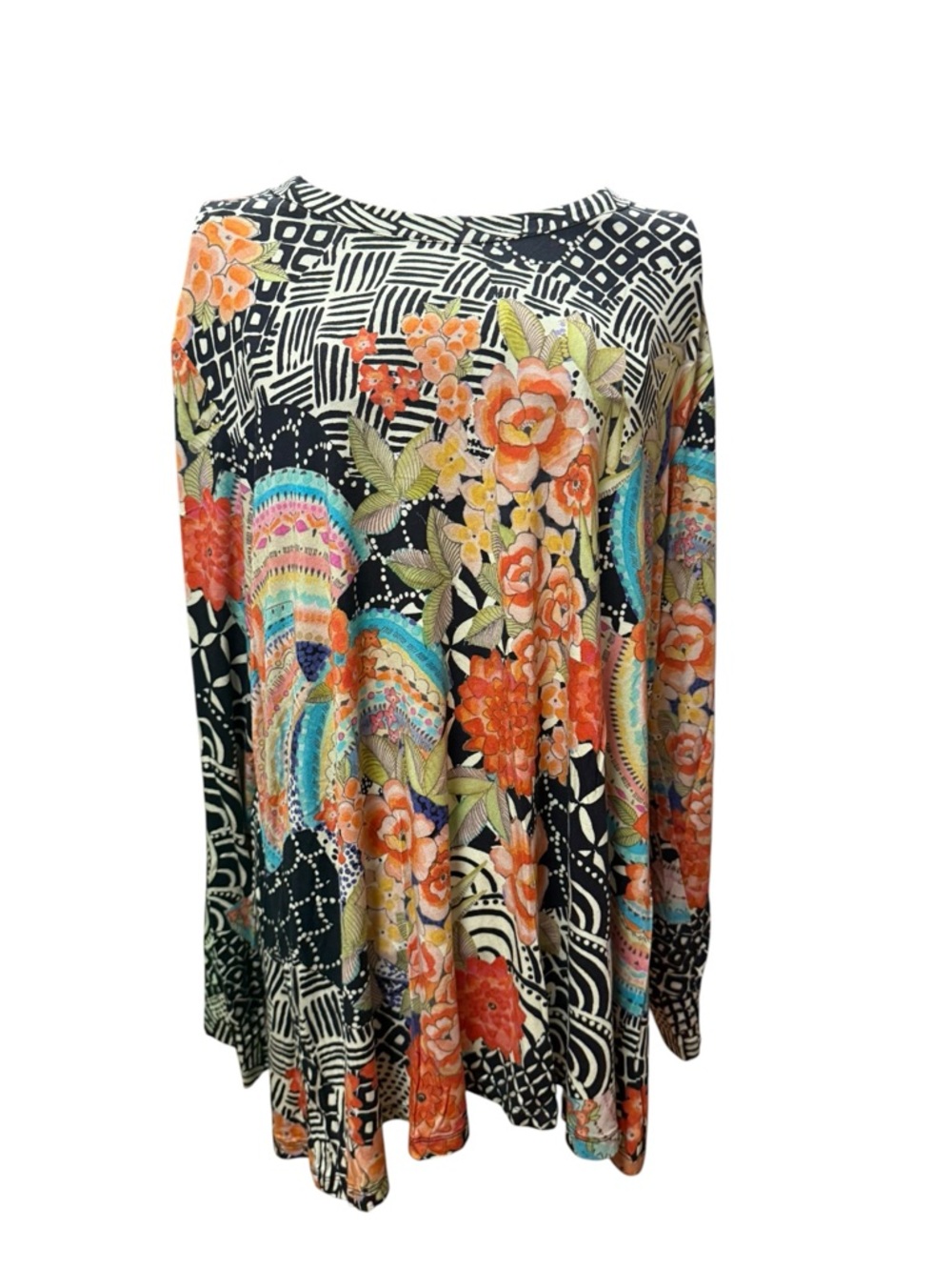 Johnny Was Floral Patchwork Black Multicolor Long Sleeve Tunic